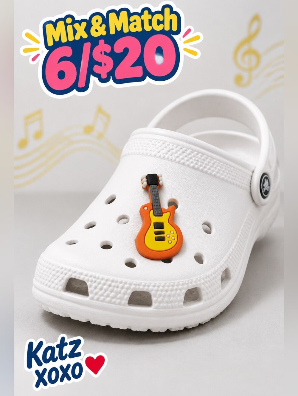 Orange Electric Guitar Croc Shoe Charm Rock Music Musician Jibbitz Style Energy